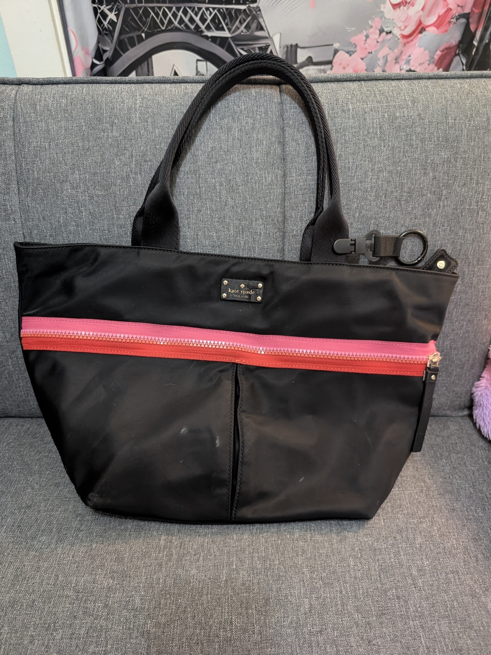 kate spade Black Tote with Pink and Red Zip Accent